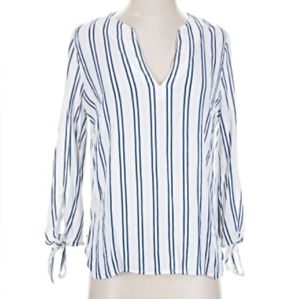 MICHAEL‎ Michael Kors Striped Tie-Sleeve Blouse 💙🤍